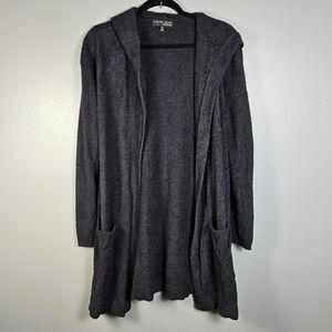 Barefoot Dreams CozyChic‎ Lite Hooded Long Cardigan Black XS S Style 480
